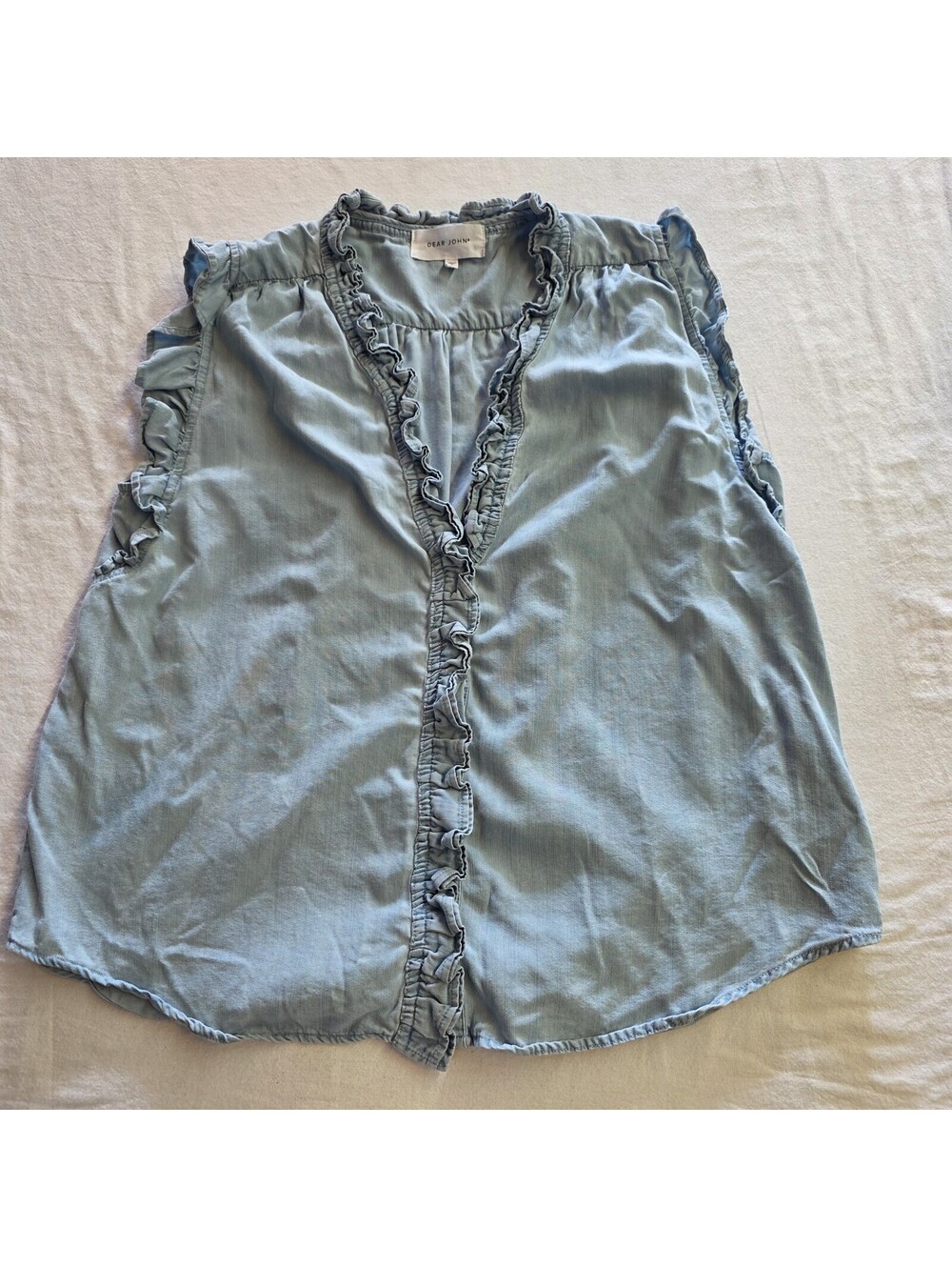 Dear John  Ruffle Flutter-Sleeve Top Women M Denim Button Femme Romantic Cottage